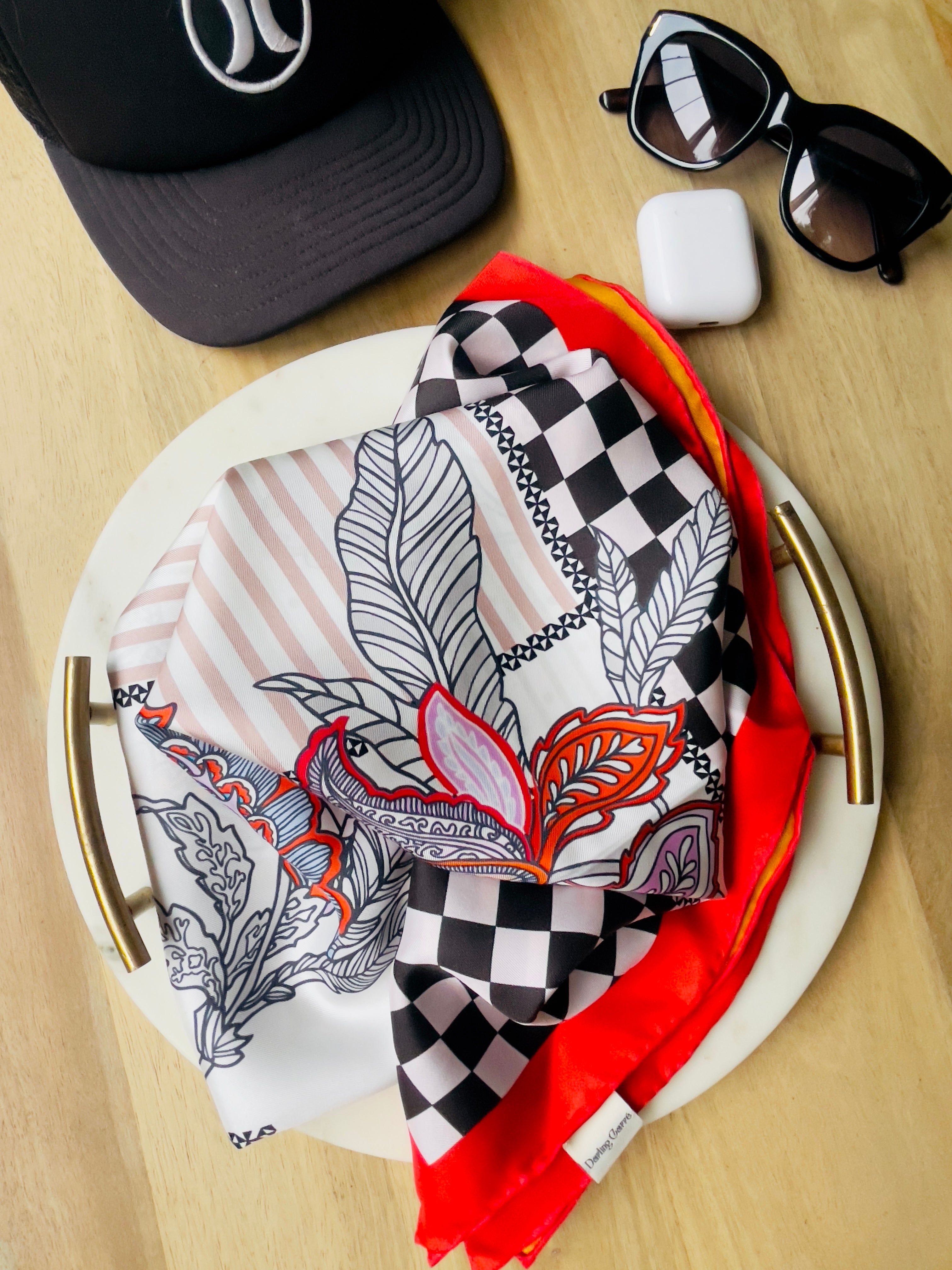 Checkerboard Bloom Carré Silk Scarf folded