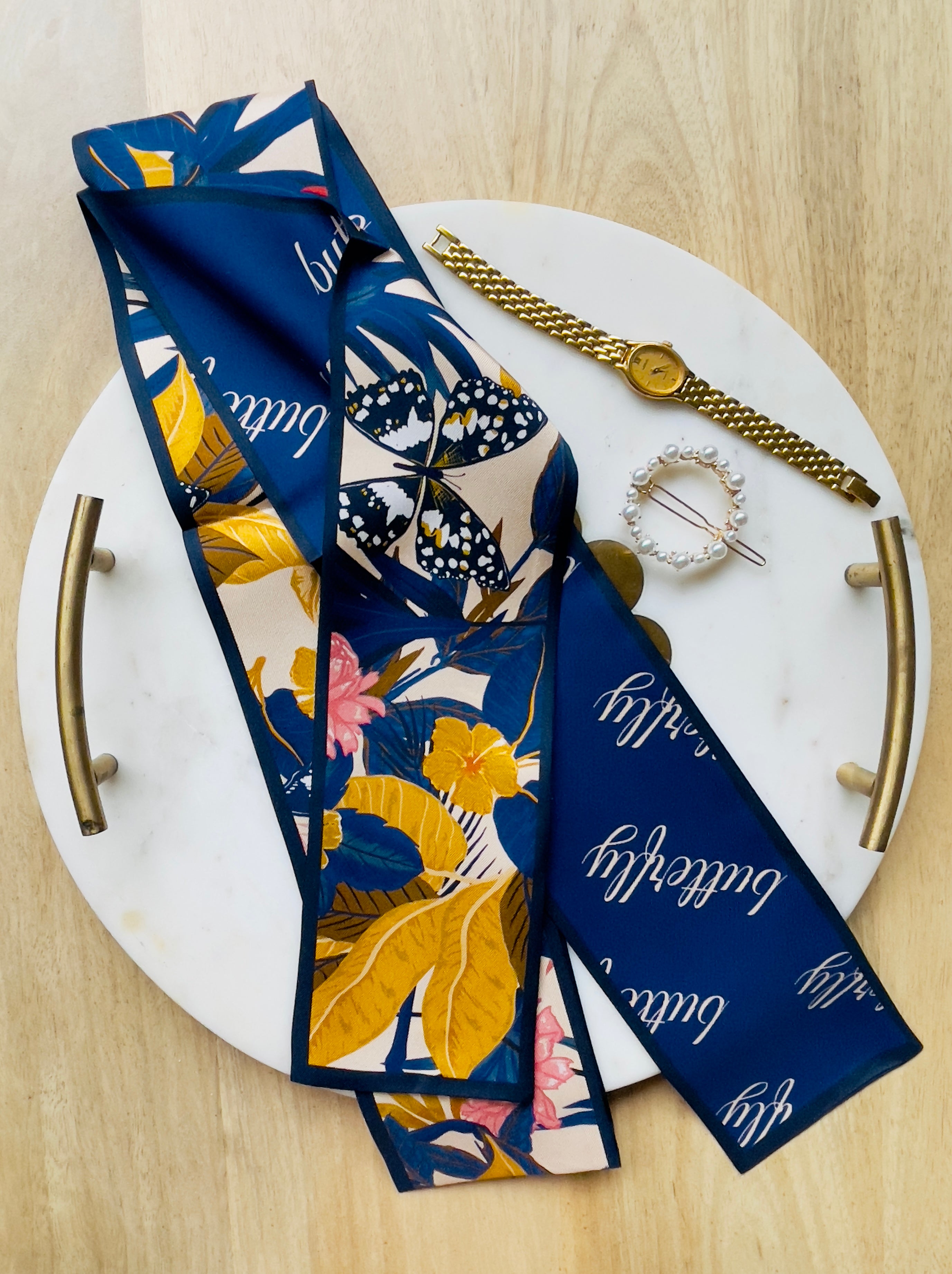 Butterfly Royale Silk Twilly Scarf Folded