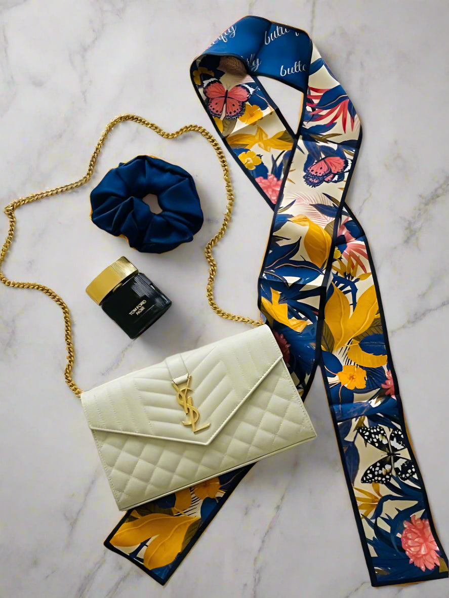 Butterfly Royale Silk Twilly Scarf Bag Accent