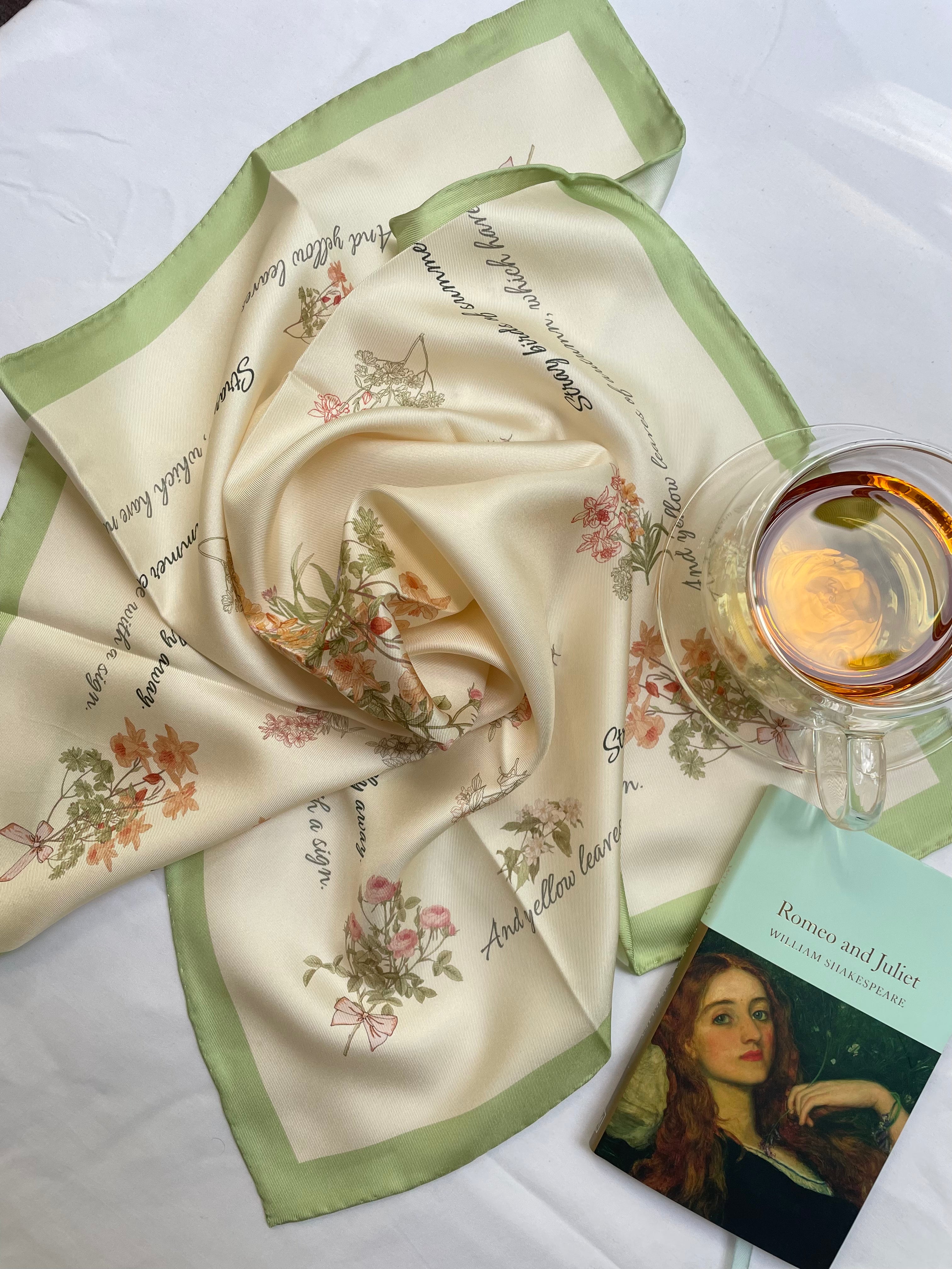 Bloomscape Silk Scarf on table