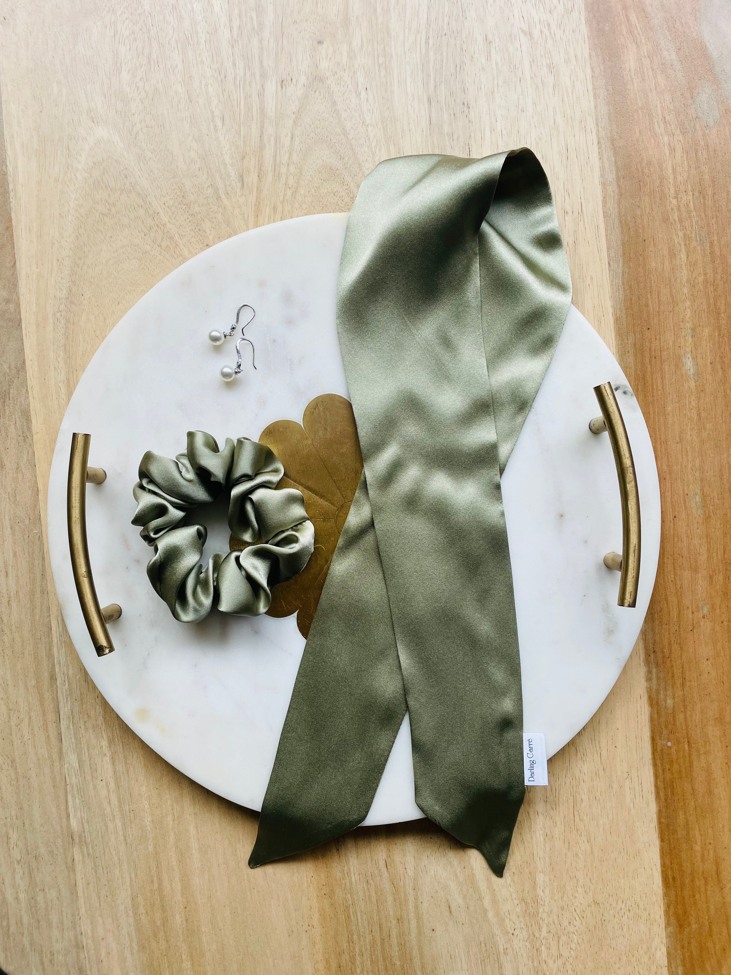 Bowtique Silk Scrunchie Green Bean Two Piece Image 2