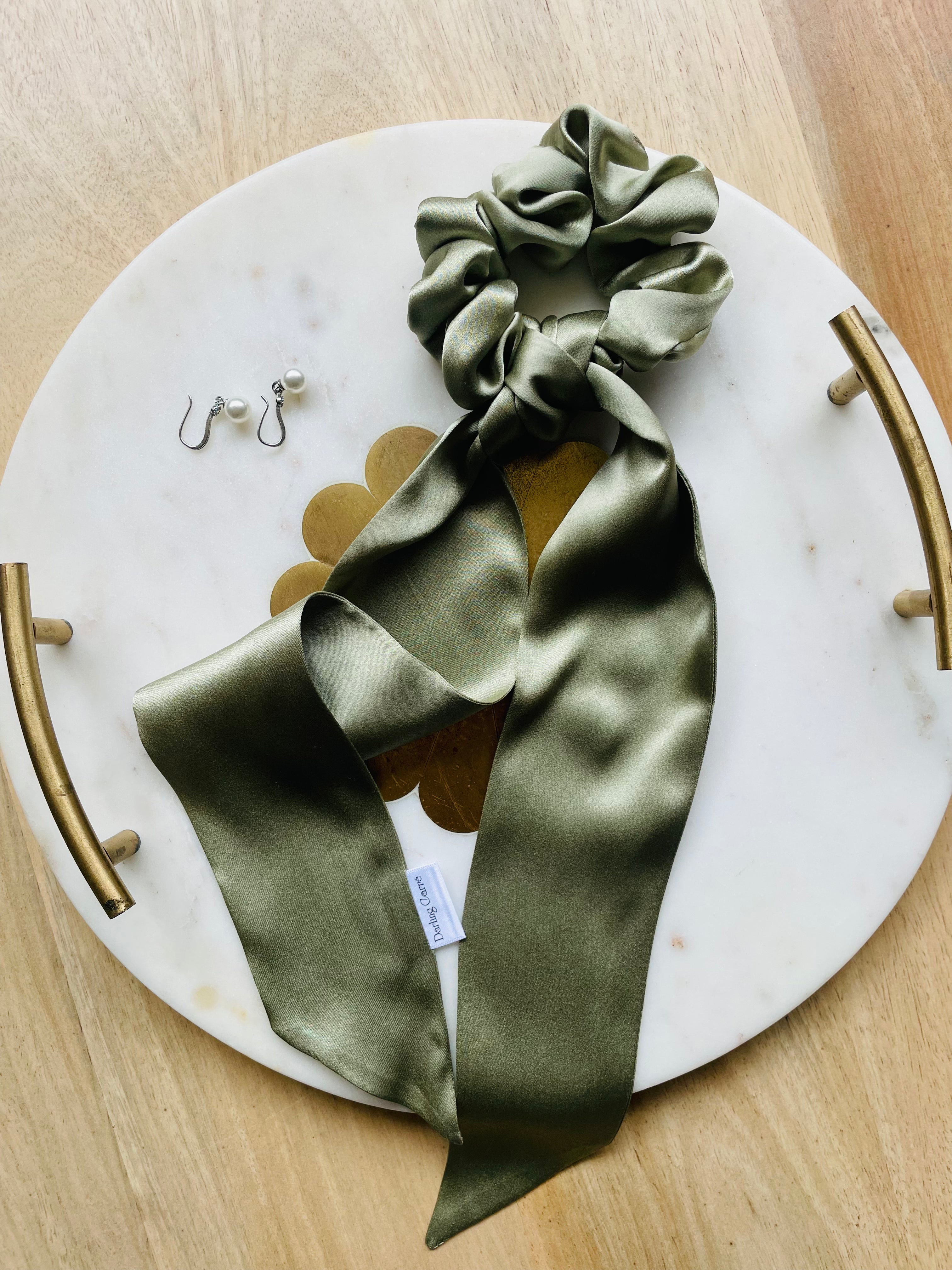 Bowtique Silk Scrunchie Green Bean Drape