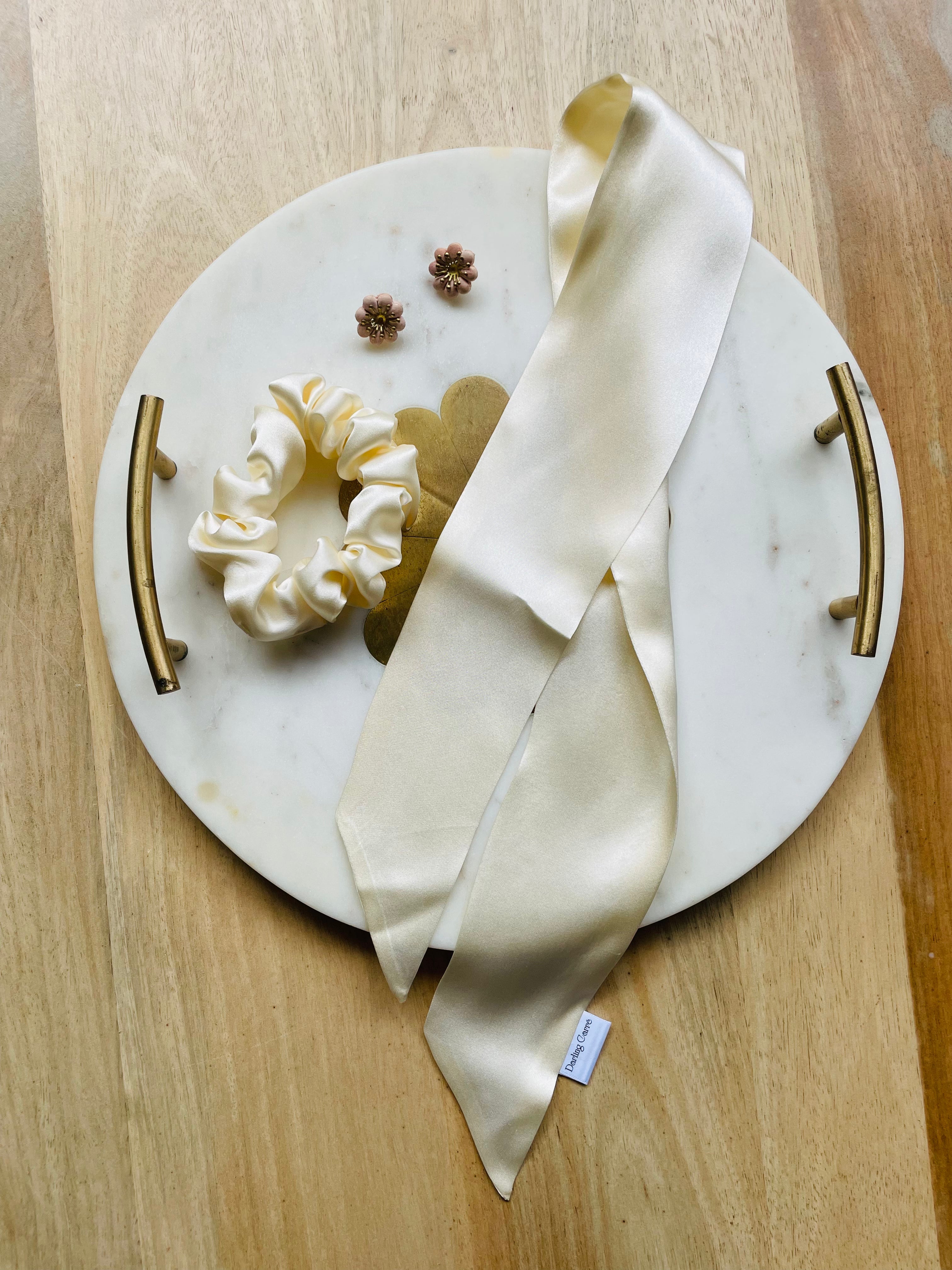 Bowtique Silk Scrunchie Off White Two Piece