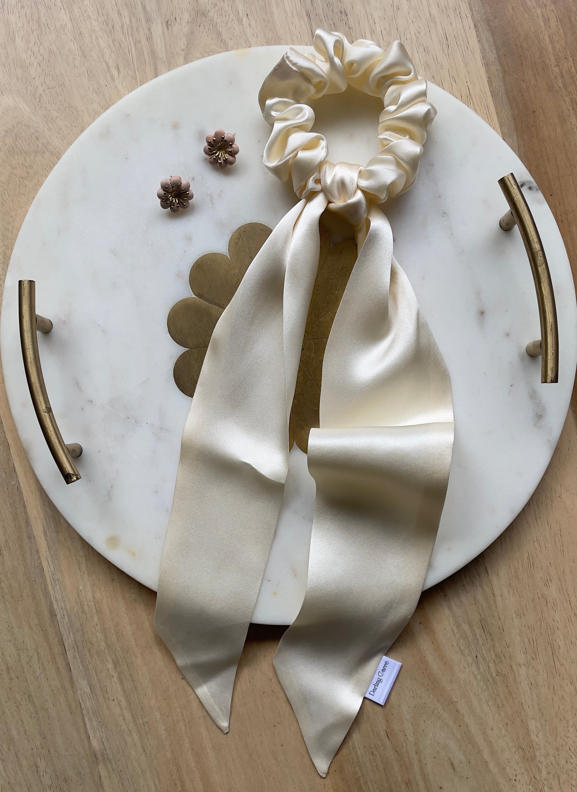 Bowtique Silk Scrunchie Off White Drape