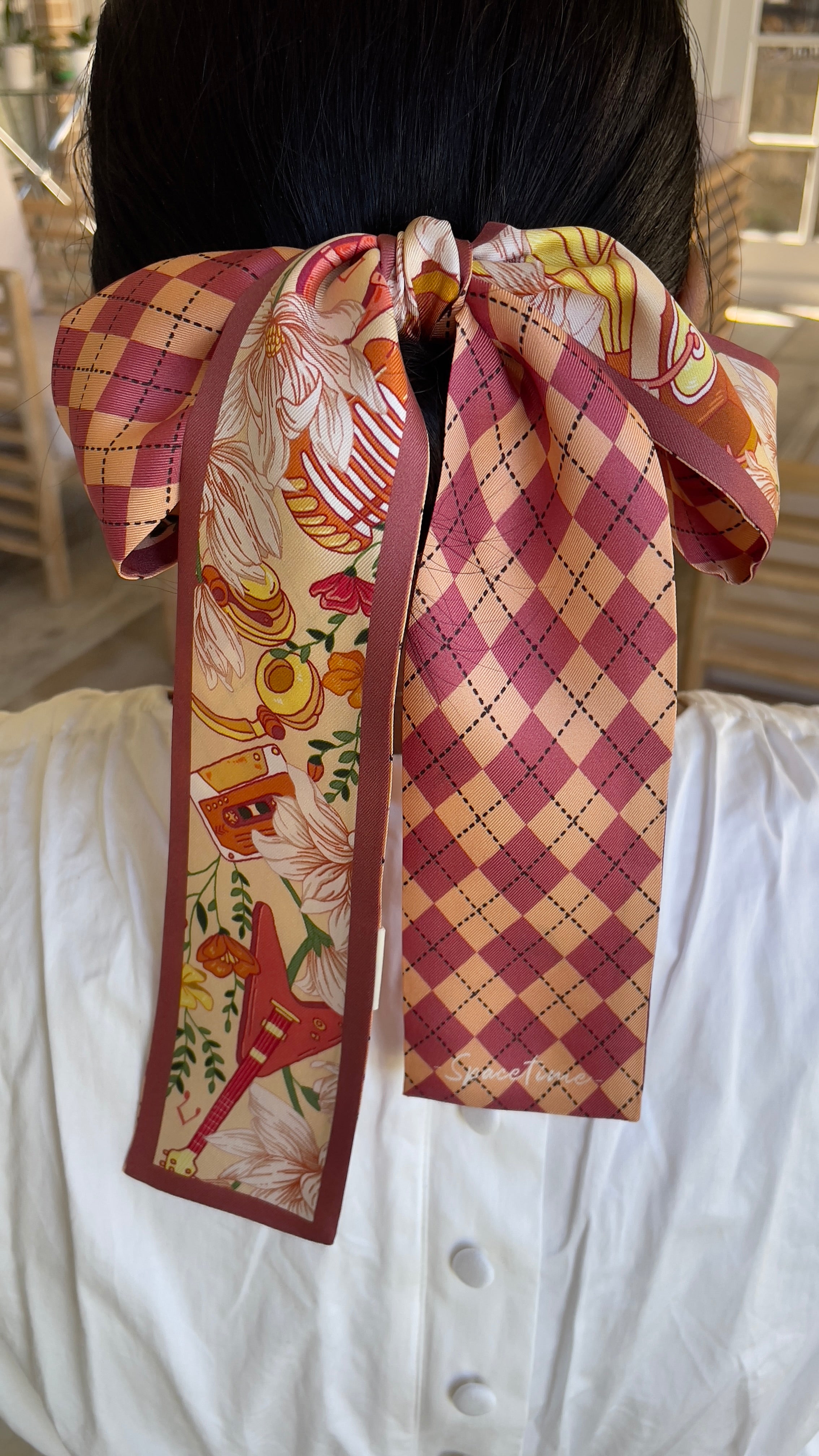 Melody Muse Silk Twilly Scarf Hair Ribbon Close Up