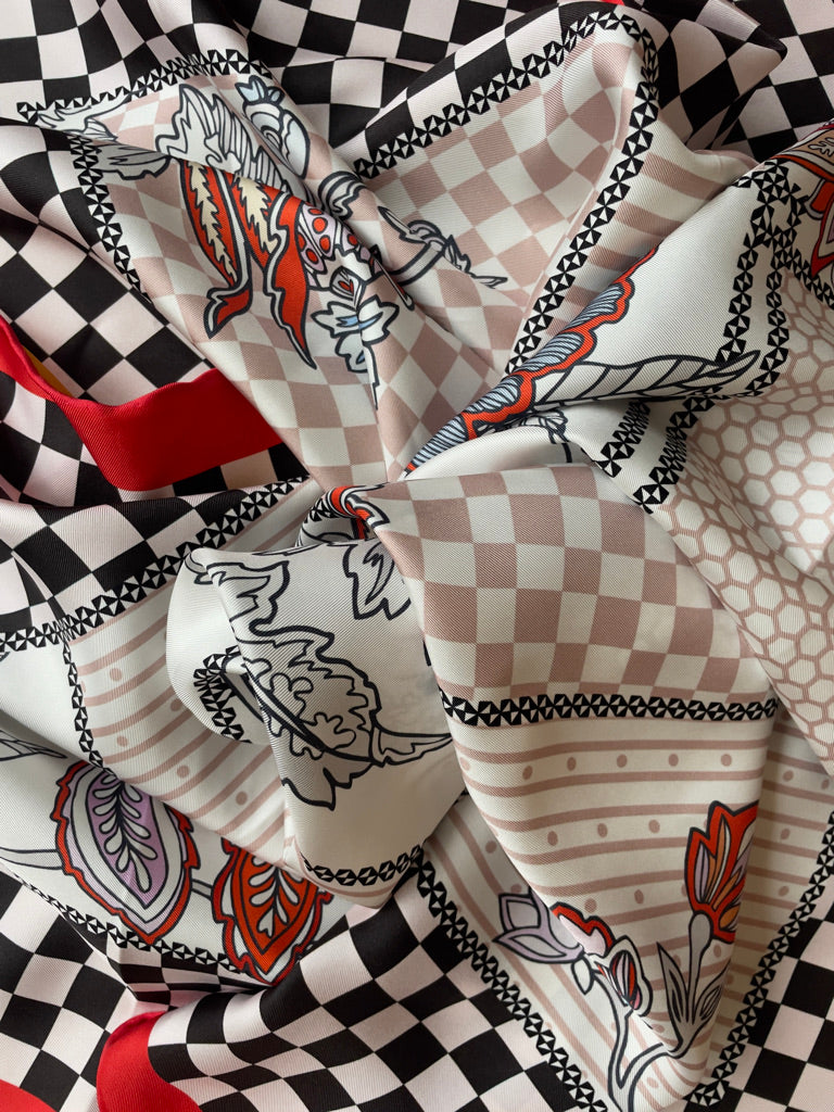 Checkerboard Bloom Carré Silk Scarf close up image