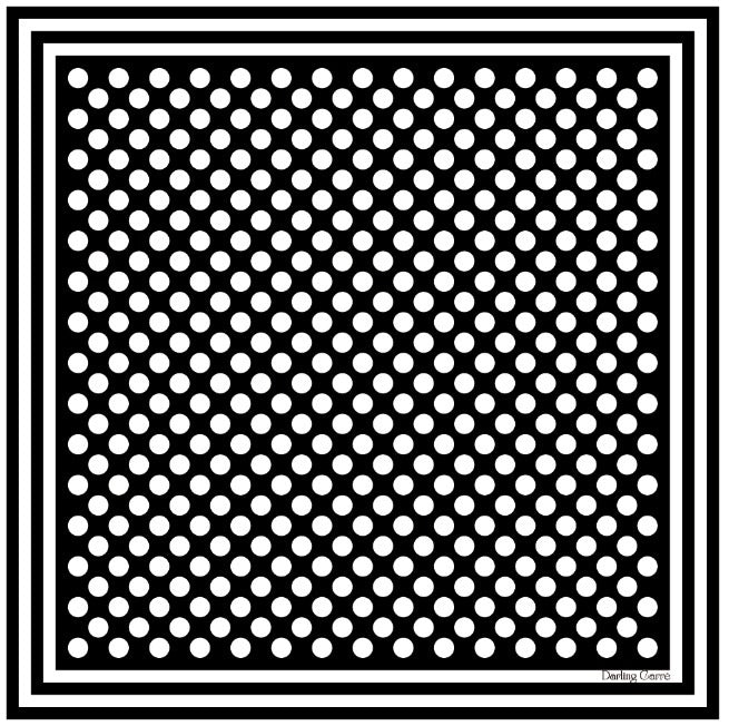 Black and white polka dot pattern on a square background